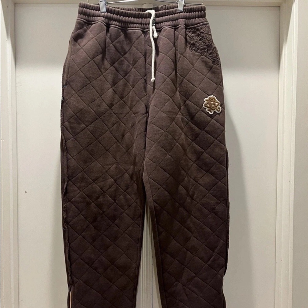 VTG Rocawear Baggy Straight Leg Sweats Large Brown Quilted Zipper Leg